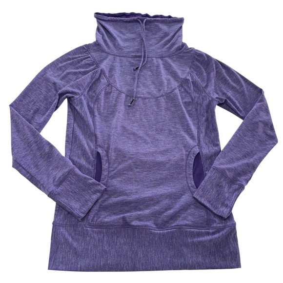 Prana Sweatshirt Womens Medium Purple Ember Cowl Neck Thumb Hole Pullover Top - Picture 2 of 8